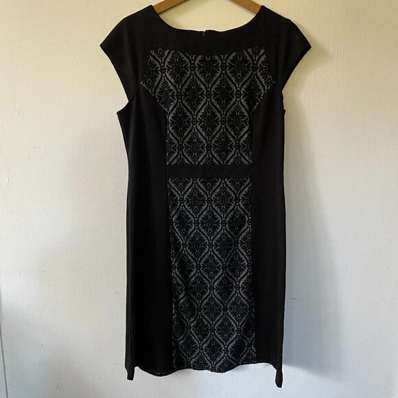 Coldwater Creek Shift Dress Womens Size 12 Black Textured Front Cap Sleeve Zip - Picture 1 of 7